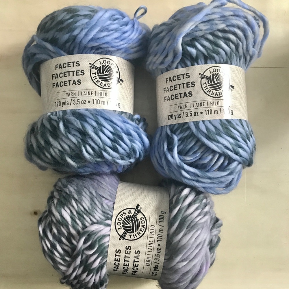 3 Skeins Loops & Threads Yarn Facets 2 Pacific Opal 1 Violet Opal Bulky Roving
